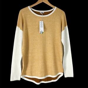 Smartwool Colorblock Crew Neck Sweater Women L Shadow Pine Honey Gold Wool Blend